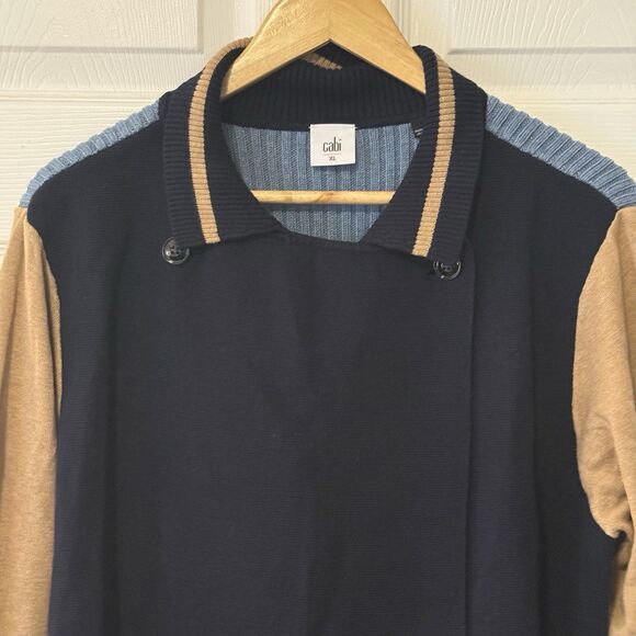 Cabi Style 3703 Knit Sweater Jacket Cardigan XL Navy Tan Colorblock Button Front - Picture 4 of 9